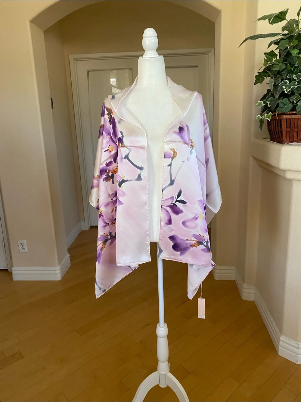 Handmade 100% Silk Lavender Floral Wrap Scarf Top